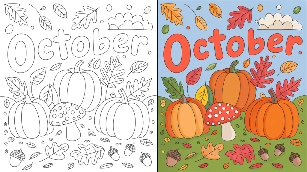 October coloring pages (distribution & FUN FALTABLES) October-Coloring-Pages-Featured-Image.png