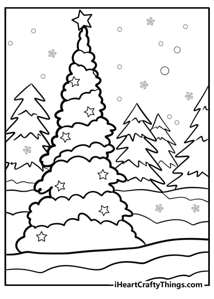 christmas-tree-in-a-snowy-forest-free-coloring-page.jpeg